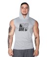Supplementler.com Never Give Up Kapüşonlu Kolsuz T-Shirt Gri – Erkek Spor Giyim
