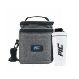 MuscleCloth Termo Çanta Seti Gri + Paslanmaz Çelik Shaker 739 ml Beyaz – Spor Çanta