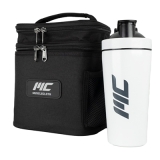 MuscleCloth Termo Çanta Seti Siyah + Paslanmaz Çelik Shaker 739 ml Beyaz – Spor Çanta
