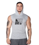 Supplementler.com Never Give Up Kapüşonlu Kolsuz T-Shirt Gri – Erkek Spor Giyim